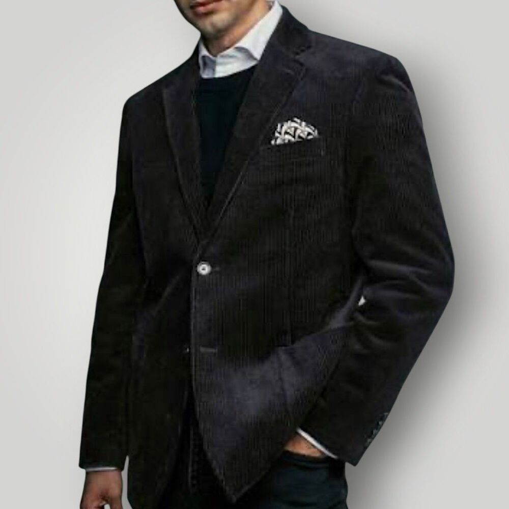 STATEMENTS Men's Blazer 46R Sport Coat Two-Button Jacket Black Corduroy Cotton